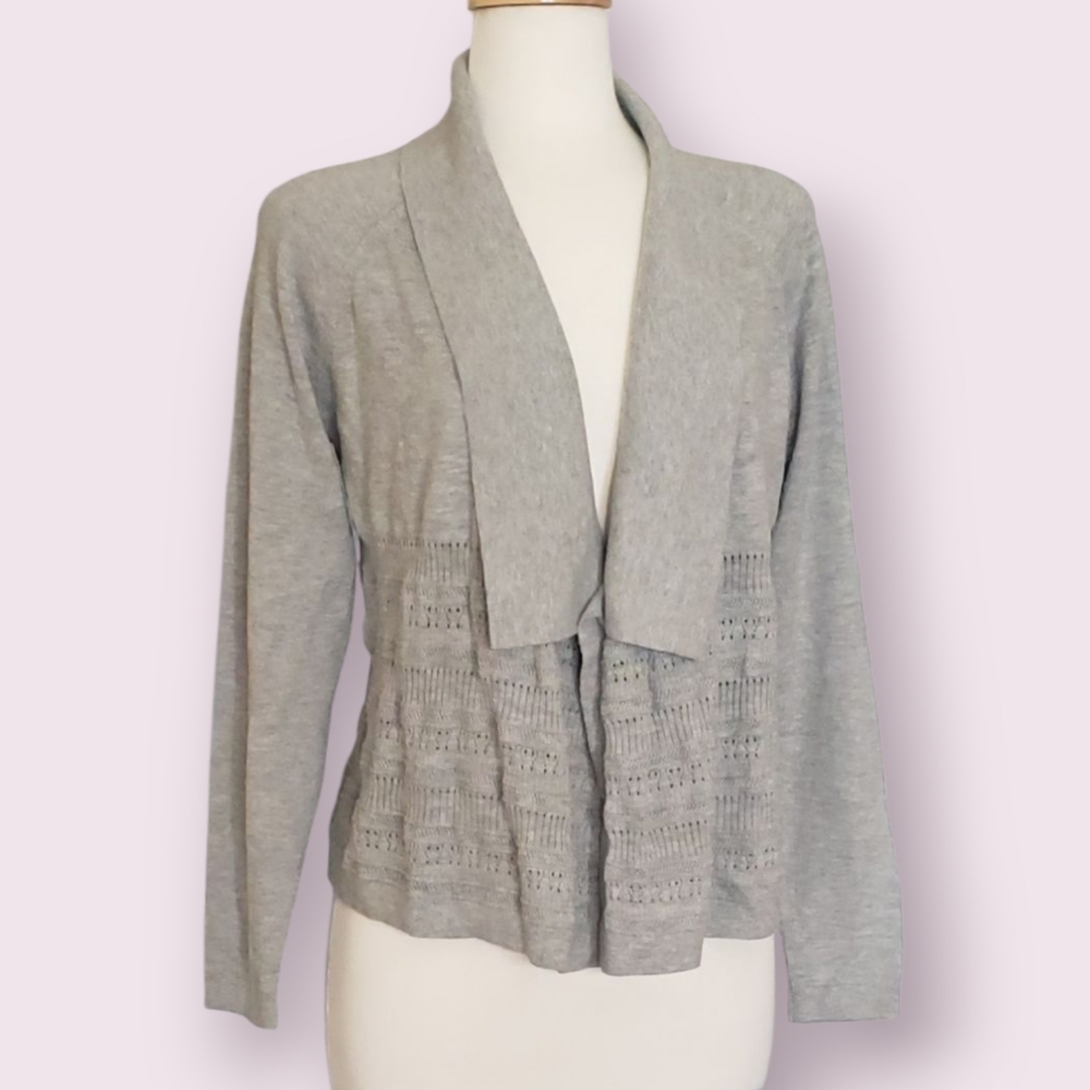 Banana Republic Gray Cardigan Sweater with V-Neck and Fitted Silhouette